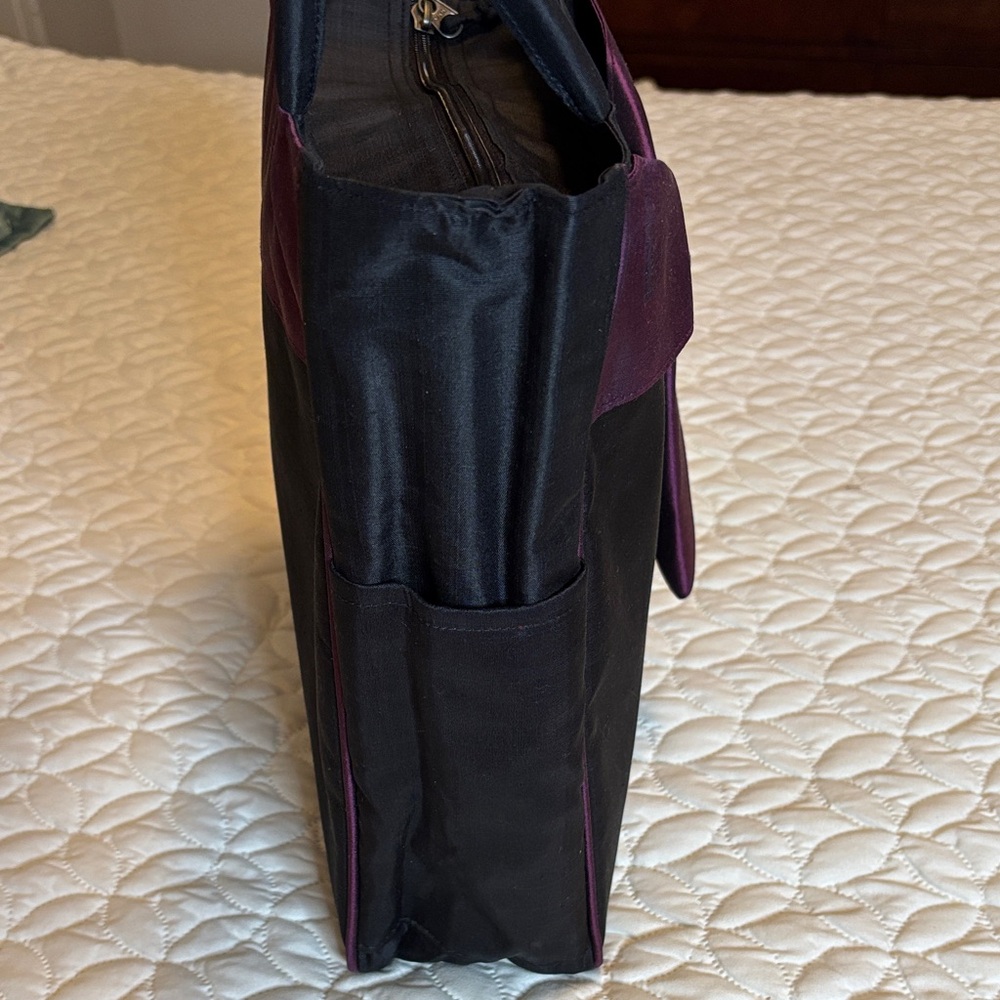 Claire V. Luxury Silk Black and Purple Satchel Zip Top Closure NWT - Picture 6 of 15